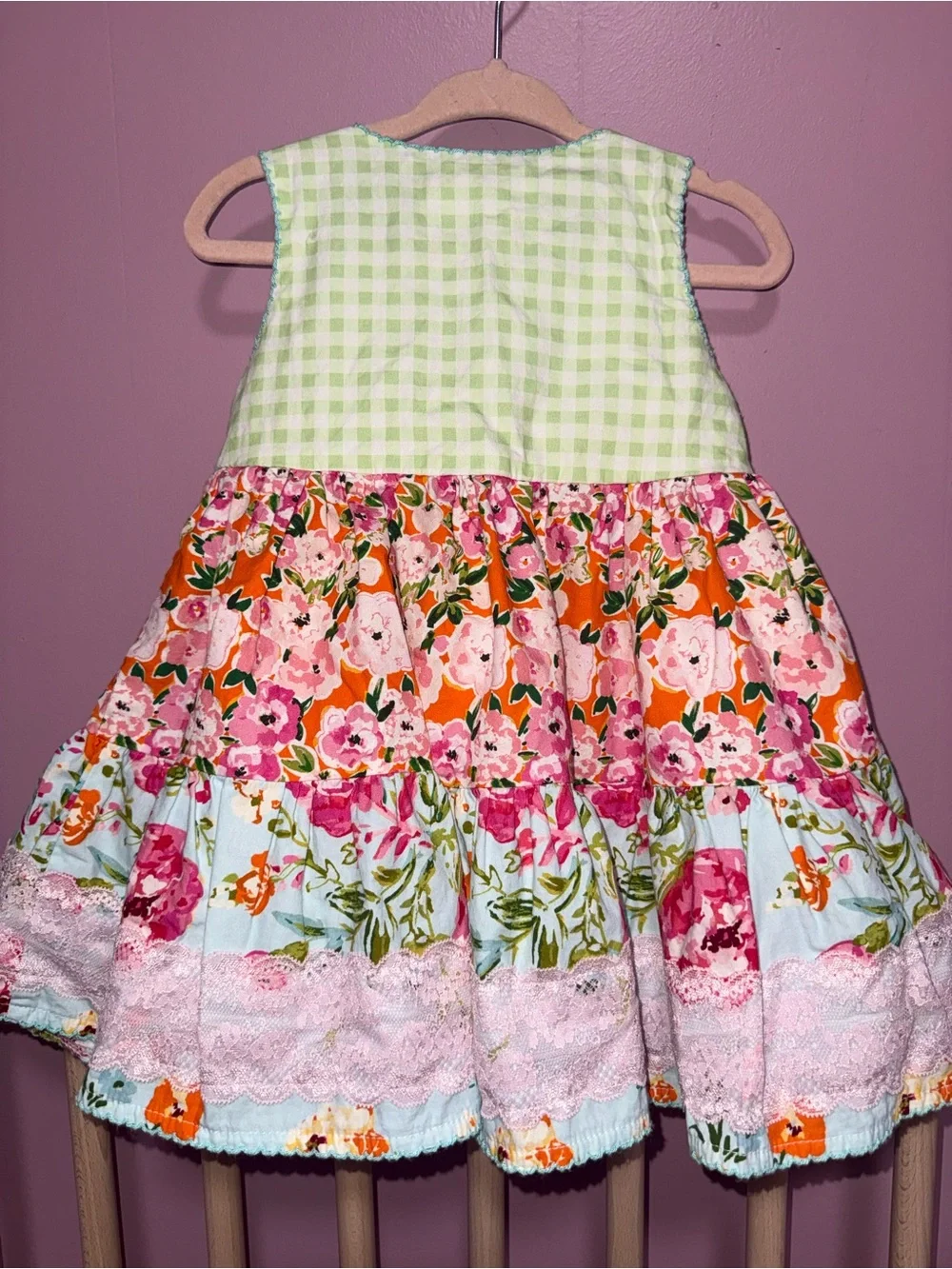 Sweet Honey Girls' Green & Pink Floral Tiered Dress